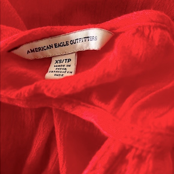 American Eagle Outfitters Top Embroidered Red Gauze Short Sleeve Summer Size XS - Picture 9 of 15